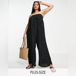 River Island Plus bandeau tie back jumpsuit in black